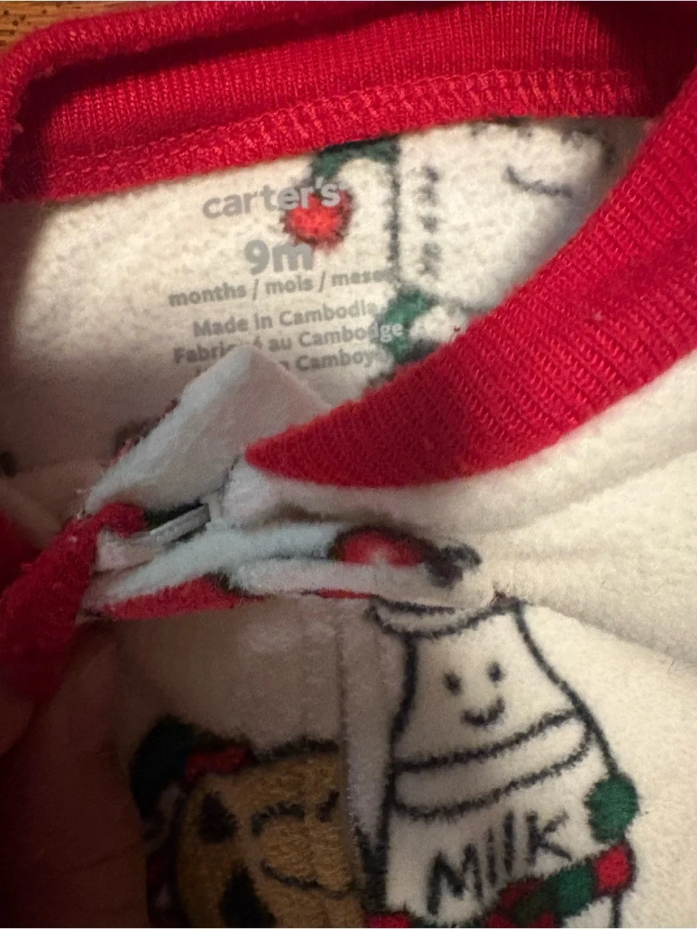 Christmas Footed Fleece Onesie Zip Pajama, Baby, 9 month, Santa, Cookies & Milk